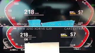 2019 BMW 320d xDrive G20 vs 2020 BMW X6 xDrive30d G06  0220 kmh Acceleration on German Autobahn [upl. by Asirb]