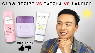 🔥 POPULAR SUNSCREENS RIGHT NOW Glow Recipe vs Tatcha vs Laneige  Oily Skin Approved [upl. by Aicinat]