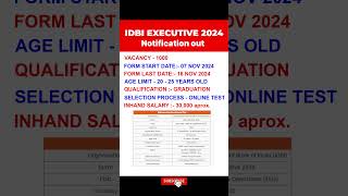 IDBI Executive Notification 2024 Out  IDBI Bank Executive Recruitment 2024  Job after Graduation [upl. by Falo516]