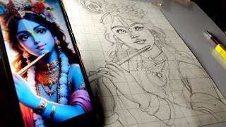 Krishna ji Drawing Step by Step  How to draw Krishna ji  Outline Tutorial 🤩 [upl. by Josey301]