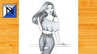 How to draw a Beautiful Fashion Girl  Pencil sketch for beginner  Cute Girl drawing  Drawing [upl. by Benedikt]