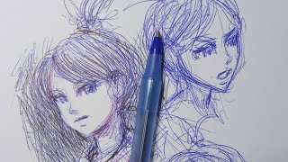 Drawing concept art for my manga with ballpoint pen 🖊️🖋️ [upl. by Ener]