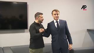 French President Macron greets Ukrainian President Zelenskyy on EPC Summit sidelines [upl. by Atinra575]