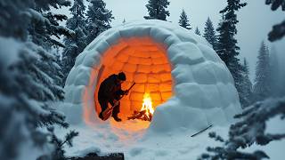 A Man in a Winter Forest Builds a Snow Shelter  Start to Finish  BushcraftAdventure [upl. by Ahtael]