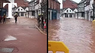 Storm Bert Moment towns flood wall collapses [upl. by Dlanar]