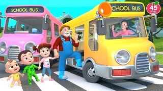 Wheels on the Bus  Pink Blue and Yellow Buses  Lalafun Nursery Rhymes amp Kids Songs [upl. by Mcnamara218]