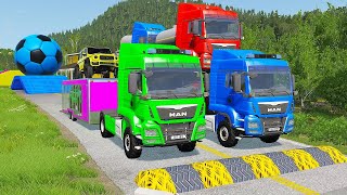 Flatbed Truck Mcqueen  Transportation with Truck  Pothole vs Car 192  BeamNGDrive [upl. by Gnihc]