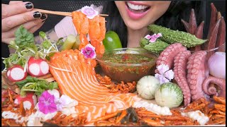 FEAST SALMON SLAB  OCTOPUS  FRESH VEGGIES ASMR EATING SOUNDS LIGHT WHISPERS  SASASMR [upl. by Spoor]