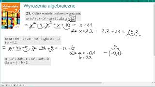 Zad 25 str 182 WYRAŻENIA ALGEBRAICZNE Matematyka z Plusem 7 [upl. by Aikemet113]