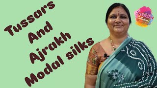 Pure handloom Tussars and handmade Bandini Ajrakh modal silk sarees SarithaChilakaluripet modal [upl. by Meggy]