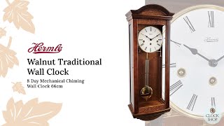 66cm Walnut 8 Day Mechanical Chiming Wall Clock By Hermle [upl. by Ydde]