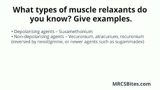 MRCS Part B What types of muscle relaxants do you know Give examples [upl. by Danielle]