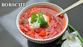 Borscht Soup Recipe  Traditional Ukrainian Food Beet Soup [upl. by Enelrahs]