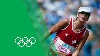 An Unforgettable Marathon Finish  Gabriela AndersenSchiess  Olympic Rewind [upl. by Eirolav]