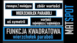 Funkcja kwadratowa 2  wierzchołek paraboli wartość największa oś symetrii zbiór wartości [upl. by Ketty]