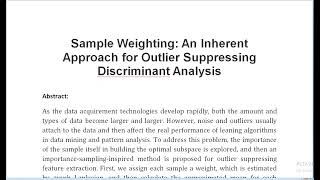 Sample Weighting An Inherent Approach for Outlier Suppressing Discriminant Analysis [upl. by Llertal268]