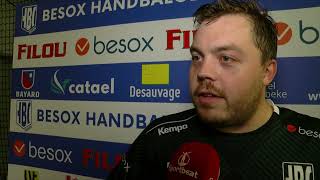 Reactie Jonas Nowe Besox Handbalclub Izegem na winst vs HC Atomix [upl. by Kassab418]