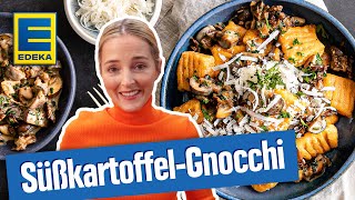 Süßkartoffel Gnocchi mit Pilzsoße  Gnocchi selber machen [upl. by Wertheimer]