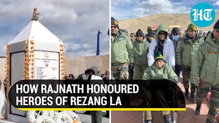 Rajnath Singh honours soldiers of 1962 battle of Rezang La Escorts war veteran to revamped memorial [upl. by Cob]