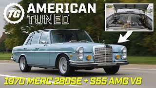 This 1970 Mercedes 280 SE packs an S55s AMG V8 and a 6speed manual  American Tuned ft Rob Dahm [upl. by Romeon]