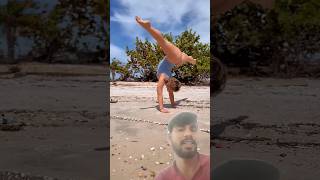 Bendy handstand at the beach stretching flexibility yogagirl [upl. by Gerhan703]