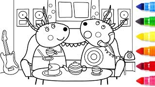 Drawing and Coloring Peppa Pig Madame Gazelle to Learn Colors  Learn To Color  VOVING COLORING [upl. by Pogah]