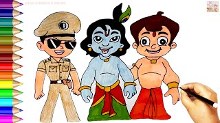 HOW TO DRAW LITTLE SINGHAM CHHOTA BHEEM AND LITTLE KRISHNA CARTOON STEP BY STEP  KIDS DRAWING BOOK [upl. by Annnora]