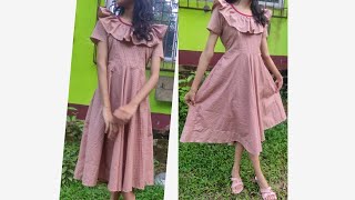 Girls Umbrella frill frock cutting and stitching [upl. by Nipsirc]