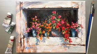 Oil Painting Flowers On The Window Sill PART 2Tutorial Step by Step [upl. by Sinnod]