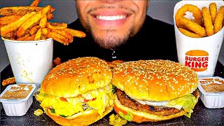 ASMR Five Guys vs Burger King Cheesy BIG BITES Eating Impossible Whopper Onion Rings Fries Mukbang [upl. by Selestina]