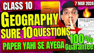 Geography Sure 10 Guaranteed Questions 🤯 Board Exam Class 10 Geography important questions class 10 [upl. by Johann]