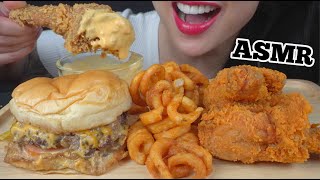 ASMR CHEESY BURGER  FRIED CHICKEN  CHEESE SAUCE EATING SOUNDS LIGHT WHISPERS  SASASMR [upl. by Tades660]