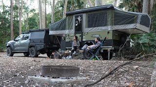 Beachside Camper trailer camping with our family  Depot Beach NSW [upl. by Midge]