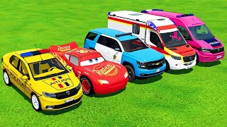 TRANSPORTING PIXAR CARS amp FRUITS WITH COLORED amp JOHN DEERE vs CLAAS vs TRACTORS  BeamNGdrive 983 [upl. by Hait]