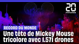 Record du monde  Disney réalise une tête de Mickey Mouse avec 1571 drones shorts [upl. by Ennovart580]