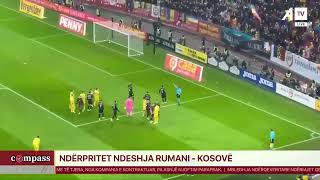 Përleshje në fushë e thirrje kundër shqiptarëve në tribina  Ndërpritet ndeshja RumaniKosovë [upl. by Craven102]