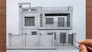 How to Draw a House in 1Point Perspective [upl. by Refinnej835]