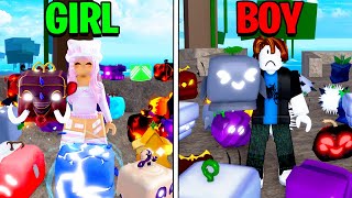 Begging For FRUITS As a GIRL Vs BOY For 24 Hours in Blox Fruits [upl. by Nadoj]