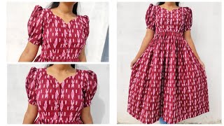 Designer Puff Sleeves Cotton Kurti  Cutting And Stitching  Full Tutorial Video [upl. by Akkin]