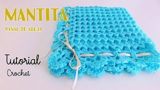 Como tejer una mantita o cobija a crochet gancho Punto Panal de Abeja Ajuar bebe [upl. by Levona]