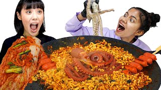 산낙지 솥뚜껑 낙지라면 먹방 Octopus Korean Spicy ramen ZOANA Mukbang mukbang 라면 먹방 [upl. by Lindon]