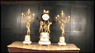 Large Antique French Ormolu and Marble Cherub Clock Set 3659 [upl. by Alyhs647]