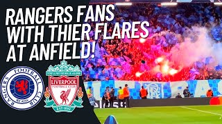 Rangers fans with Flares at Anfield Shorts championsleague Rangers liverpoolfc [upl. by Millburn789]