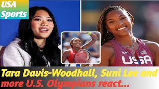 Tara DavisWoodhall Suni Lee and more US Olympians react as Coco Gauff joins Serena Williams [upl. by Nehpets246]