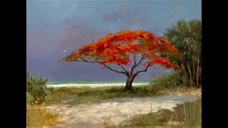 Watch the Transformation Painting a Royal Poinciana in Acrylic Time Lapse [upl. by Ahsenac]