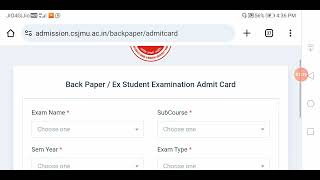 Csjmu Latest Update 2024kanpur university back paper admit card [upl. by Retxed244]