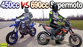 450cc vs 690 cc SUPERMOTO  Which is BETTER 690 SMC R is Modified [upl. by Ingham]