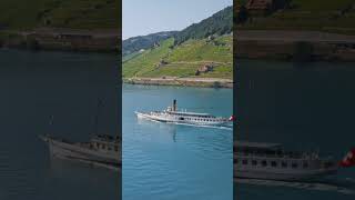 Stunning Drone Views of a CGN Boat on Lake Geneva by Lavaux Vineyard switzerland drone aerial [upl. by Nagad]