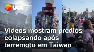 Vídeos do terremoto em Taiwan mostram prédios colapsando deslizamento e operação de resgate [upl. by Prisilla]