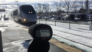 Acela and a Radar Gun  131 mph Snow [upl. by Ahselrac]